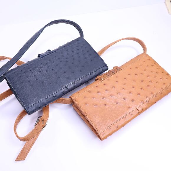 KAROO Classics Bundle of 2 Ostrich Leather Croc Shin Crossbody Bag Blue and Tan - Picture 2 of 6